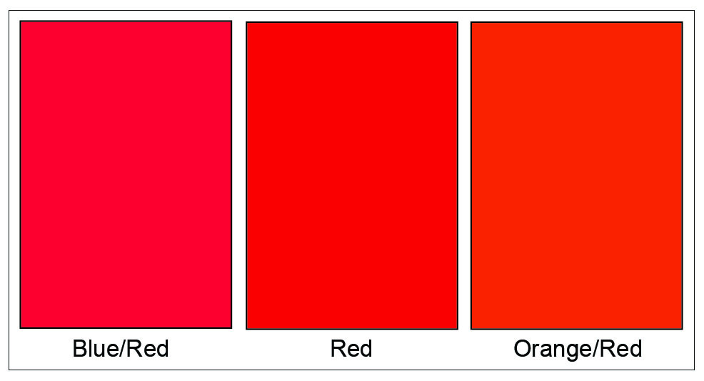 reds from orange reds to red/red to blue reds