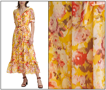 Analyze Prints -- Calvin Klein Printed Elbow-Sleeve Button-Front Chiffon Maxi Dress