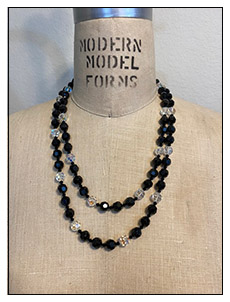 Vintage Long Black Faceted Bead Necklace